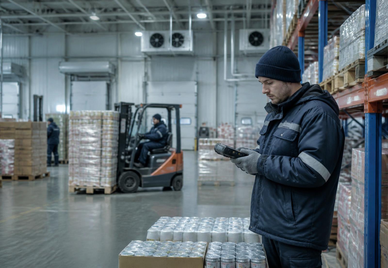 Centro de distribuição de alimentos em operação de recebimento e separação