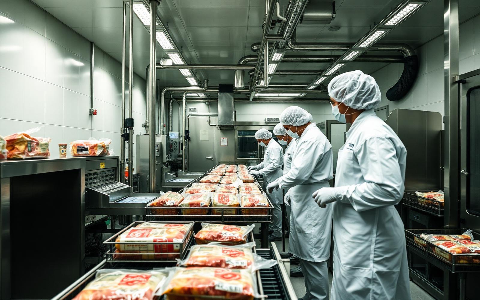 Linha de produção de uma indústria de alimentos com produtos embalados